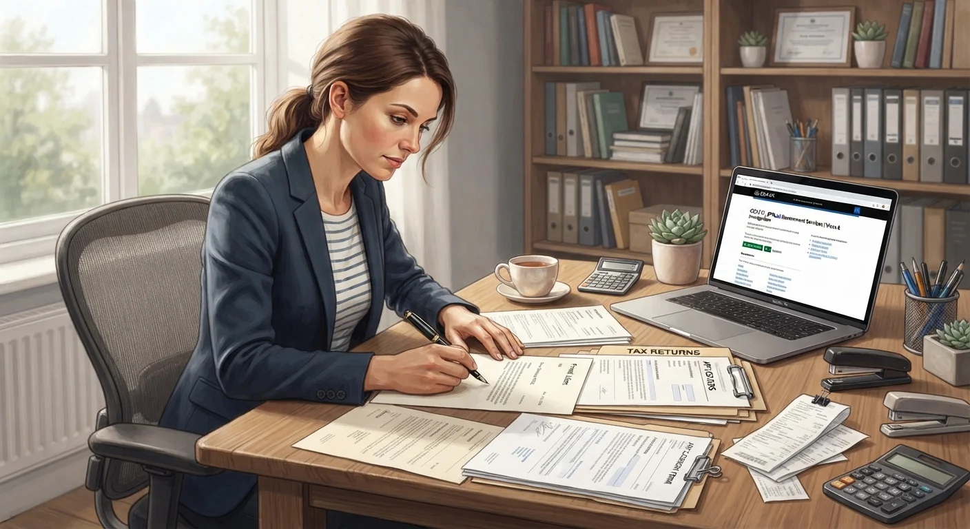 Person writing a formal consumer complaint letter at a desk with organized documentation.