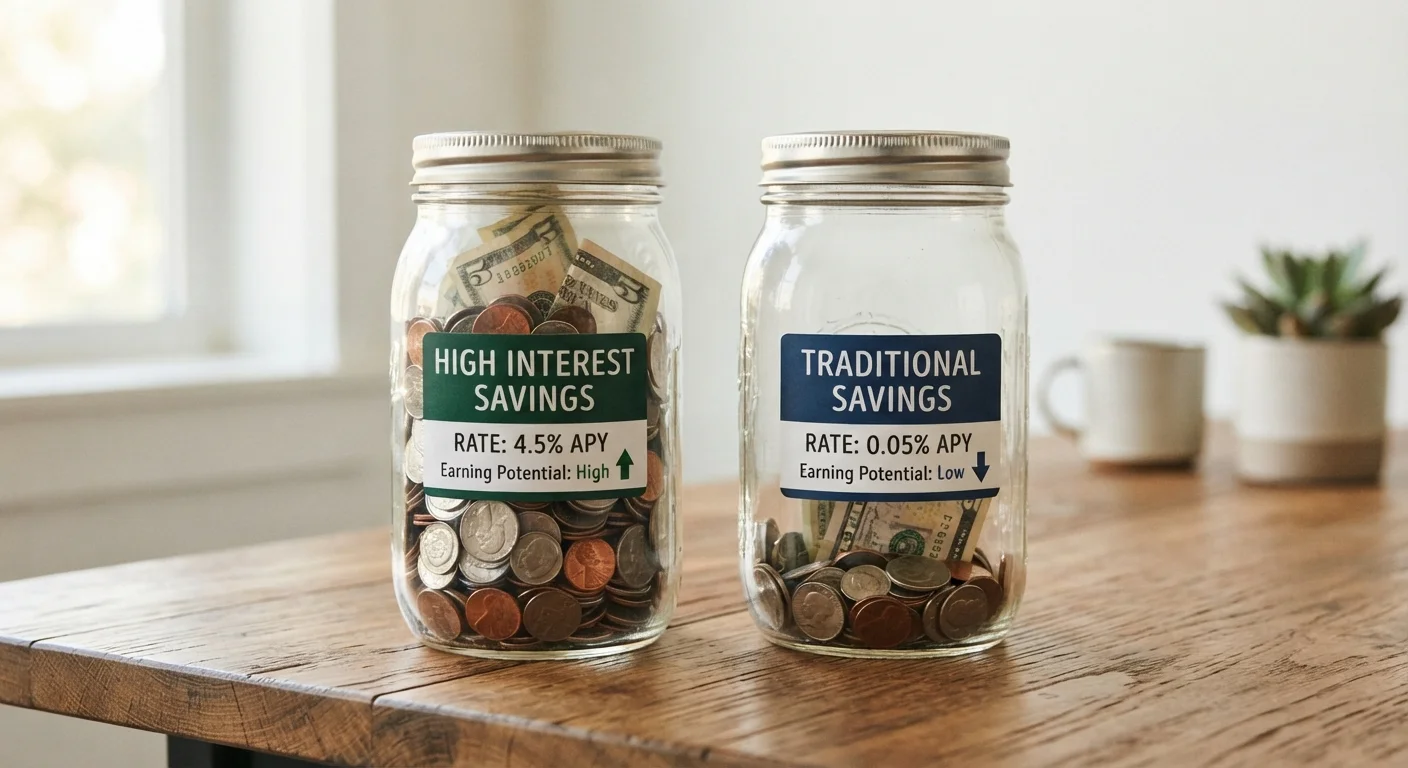 Two savings jars side by side representing high-yield and traditional savings accounts