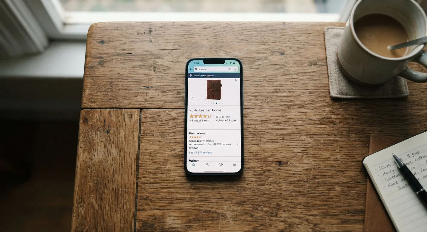 Smartphone screen showing a product star rating with review count and distribution bar chart